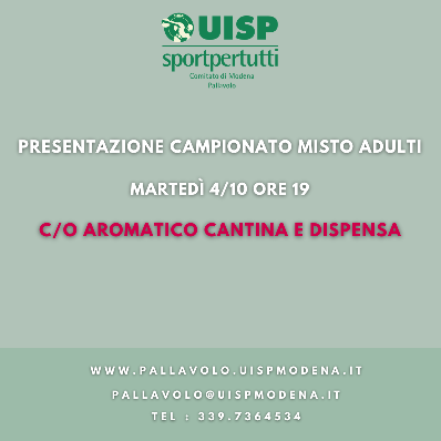 Campionato Adulti Misto Trofeo Aromatico - Aperitivo di Presentazione Martedì 4/10