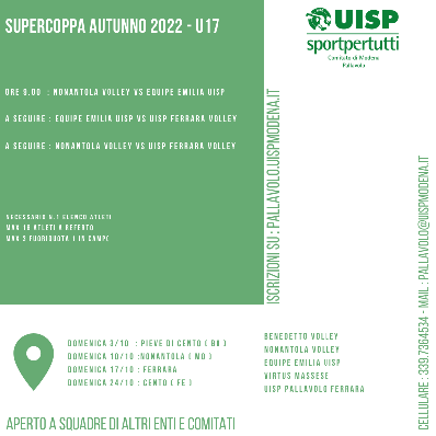 Supercoppa Autunno Cat. U17 - Domenica 10/10 a Nonantola